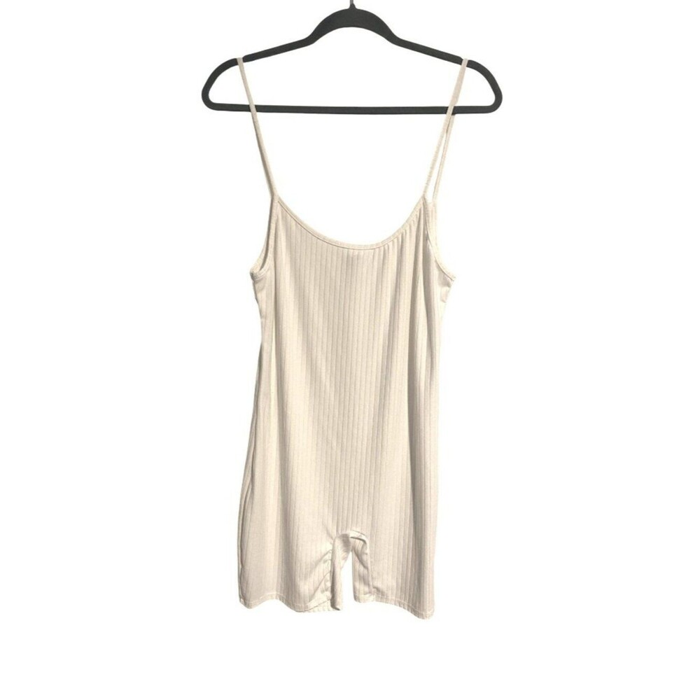 Capella Women's 3XL White Ribbed Sleeveless Romper Cami Spaghetti Straps Casual